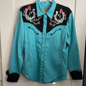 Scully Women's Horseshoe Embroidered Retro Western Shirt Large